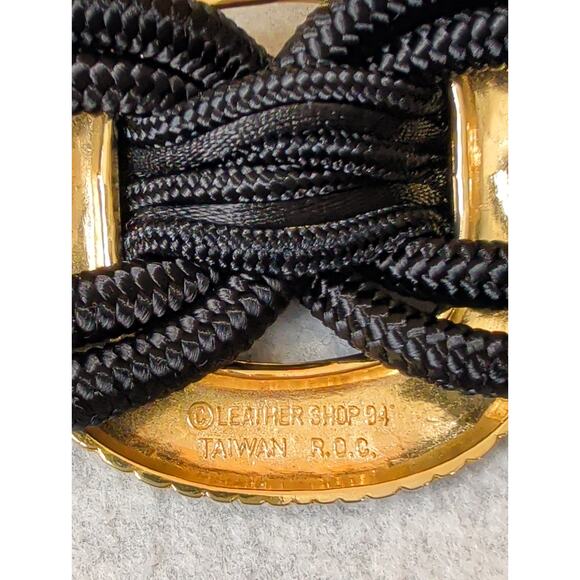 Vintage Leather Shop Womens Black Belt Woven Braided Rope Gold Hardward Stretch - Picture 3 of 8